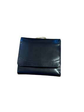 Lodis genuine leather Compact Black Fold Wallet with Kiss-Lock Coin Compartment